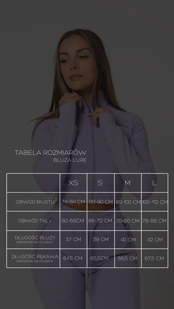 tabela rozmiarów - bluza lure