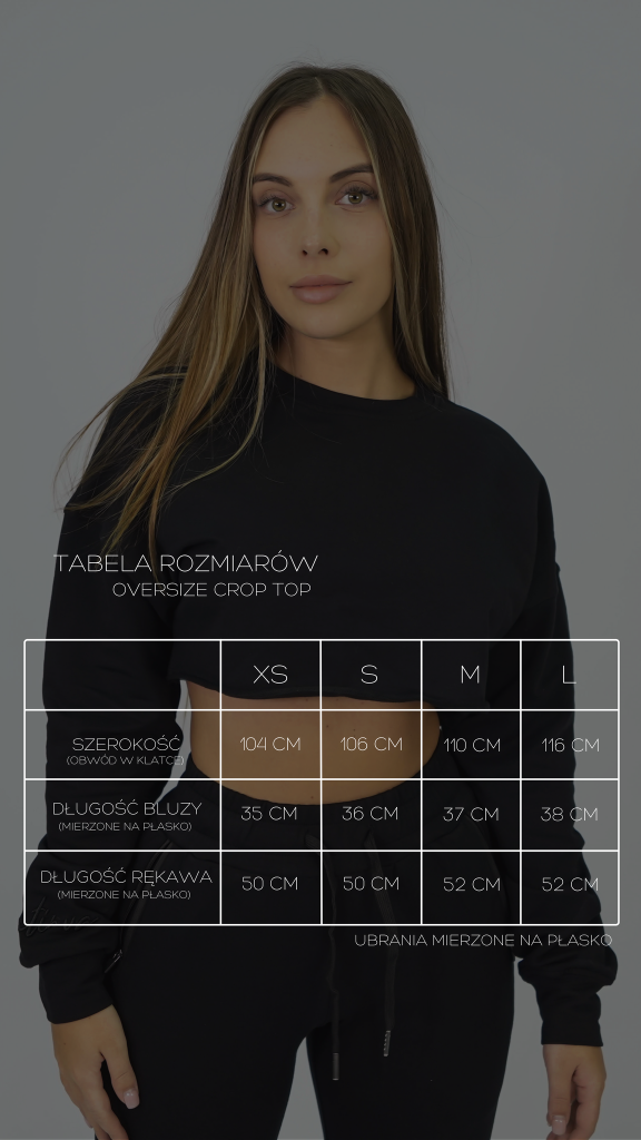 tabela rozmiarów - oversize crop top